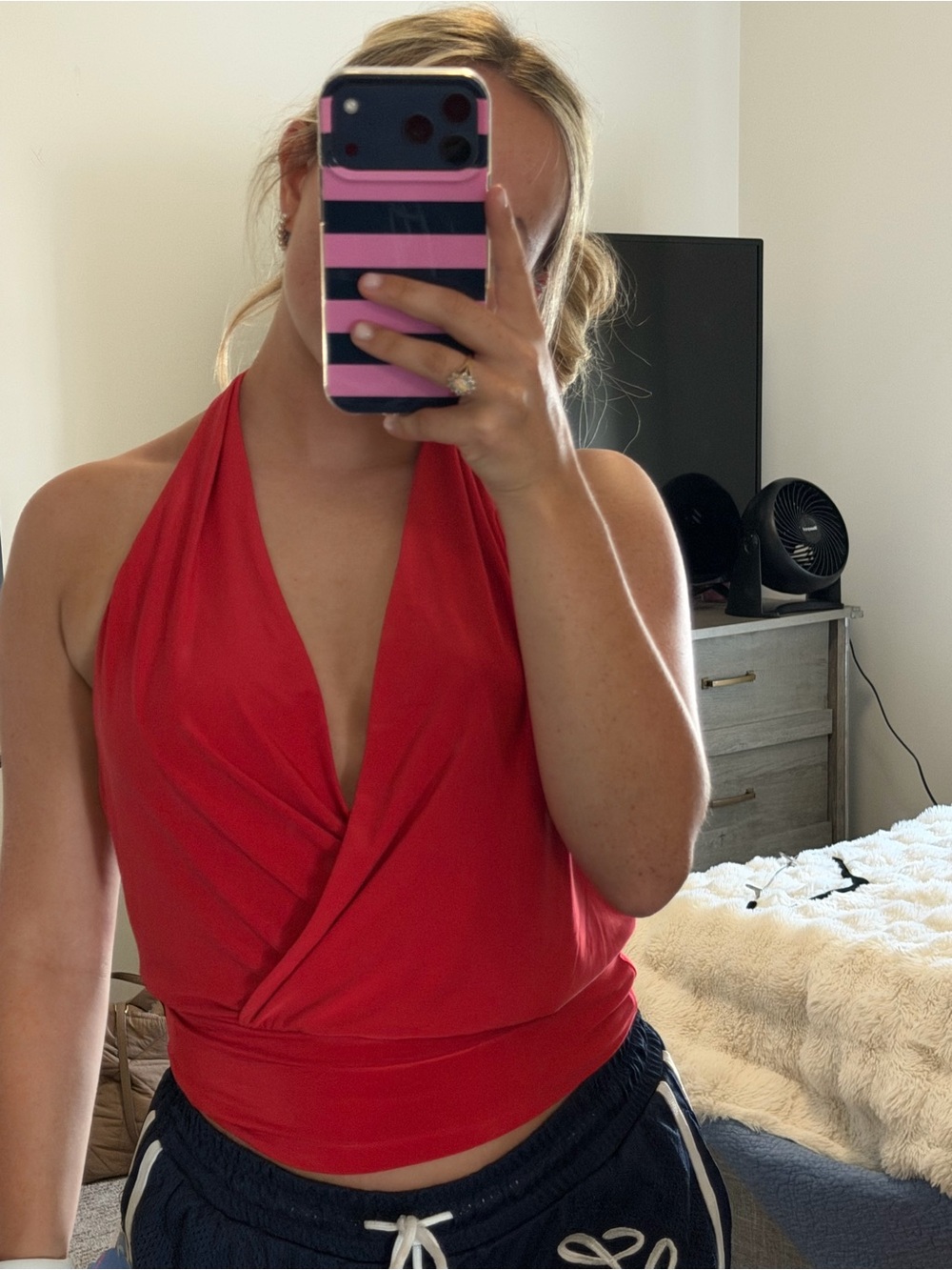 Moa Moa Red Halter V-Neck Wrap Camisole